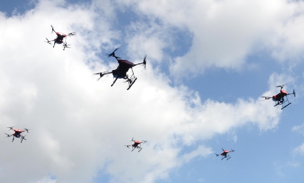 Hi-tech fair blazes with drones