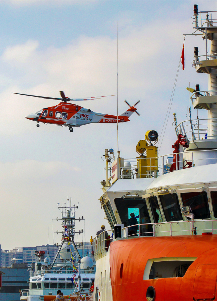 Aid aircraft performs a rescue operation drill during the expo