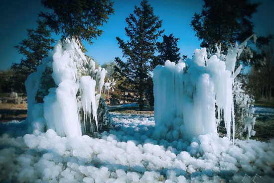 Beautiful snow-covered landscape at Binhe park