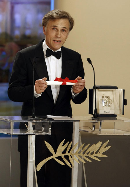 Actor Waltz receives his Best Actor award at 62nd Cannes Film Festival