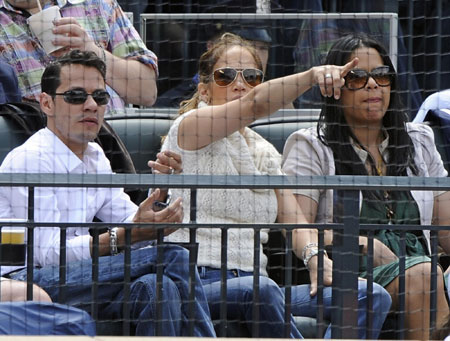 Jennifer Lopez and Marc Anthony watch MLB interleague baseball game