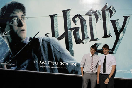 Actors James and Oliver Phelps pose on 