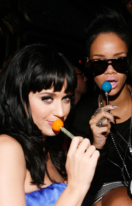 Singers Katy Perry and Rihanna attend a post concert party in New York City