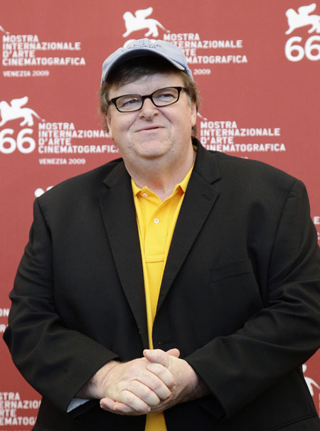 Michael Moore attends a photocall at the 66th Venice Film Festival