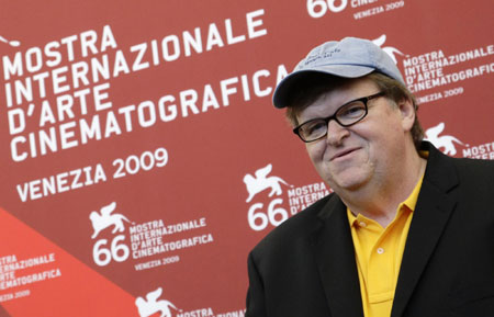 Michael Moore attends a photocall at the 66th Venice Film Festival