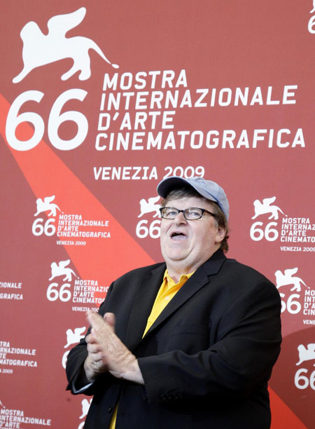 Michael Moore attends a photocall at the 66th Venice Film Festival