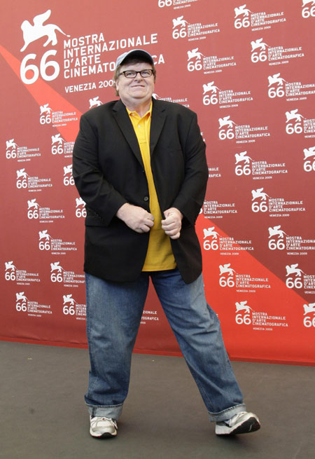 Michael Moore attends a photocall at the 66th Venice Film Festival