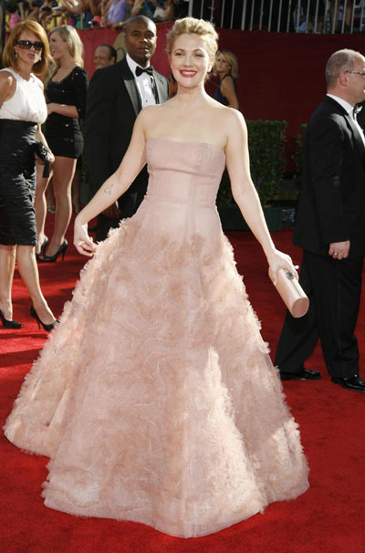 Drew Barrymore on red carpet at 61st Emmy Awards