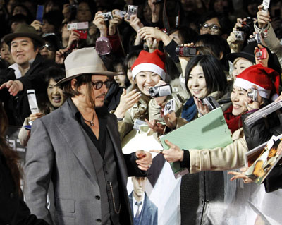 Johnny Depp arrives at the red carpet for Japan premiere of 