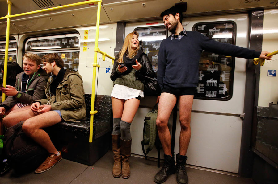 Subway riders enjoy no pants day
