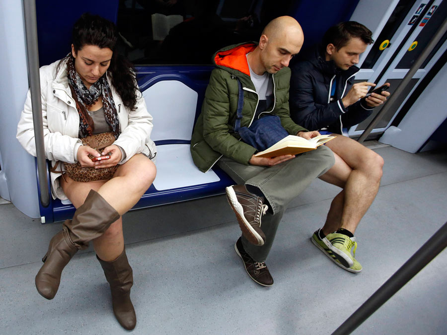 Subway riders enjoy no pants day