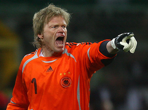 Oliver Kahn of Germany reacts on his team's play against the 