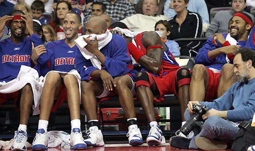 Pistons starters (L-R) Richard Hamilton, Tayshaun Prince, Chauncey Billups, Ben Wallace and Rasheed Wallace 