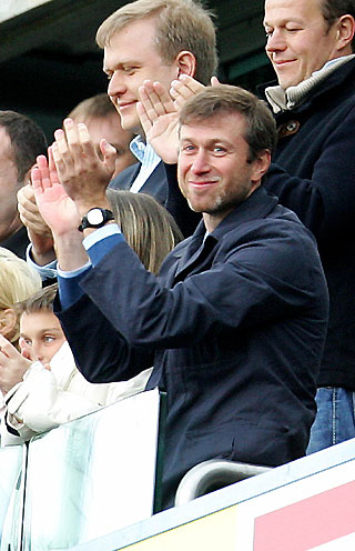 Chelsea's owner Roman Abramovich reacts after winning the English Premier League and their soccer match against Manchester 