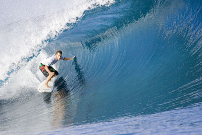 Travis Logie of South Africa competes in the Billabong Pro Tahiti in Teahupoo, Tahiti May 9, 2006. The Billabong Pro is the third stop on the Fosters ASP Mens World Tour and the ASP Womens World Tour and features the top 45 men and 17 women surfers in the world. The event takes place at Teahupoo, the most dangerous wave on the tour, that produces some of the biggest and most perfect barrels in the world. 