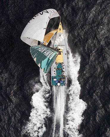 Volvo Open 70 Pirates of the Caribbean finishes as third boat in leg 7 of the Volvo Ocean Race from New York to Portsmouth, England