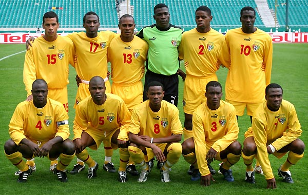 Togo national soccer team: (bottom L - R) Abalo Dosseh, Agbo Kiwami, Maman Abdel-Gafarou, Forsom Richmond, Mmmam Souleimane. (Top L - R) Romao Alaxys, Cougbadja Sherif, Souleimane Kobert, Tchagnirou Ouro-Nimini, Assemoissa Amevouludovic, Cherif-Toure Mamam. [Reuters]