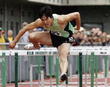 Olympic gold medalist Liu Xiang of China pulls away in the Mens 110 meter hurdles Sunday, May 28, 2006, at the Prefontaine Track Classic, in Eugene, Ore.. Liu won the event with a time of 13.21. (AP