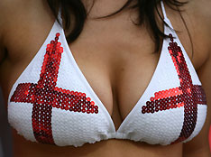 An England fan waits in the stands before their Group B World Cup 2006 soccer match against Trinidad and Tobago in Nuremberg June 15, 2006.
