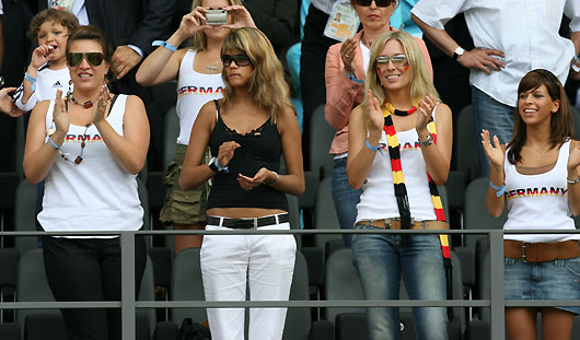 Wives and girlfriends of German soccer players wait in the stands before Germany's Group A World Cup 2006 soccer match against Ecuador in Berlin June 20, 2006. [Reuters]