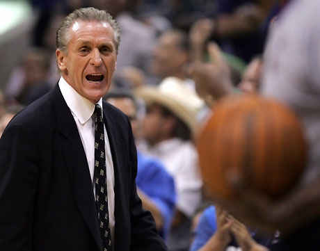 Miami Heat head coach Pat Riley yells at the referee during Game 6 of their NBA Finals basketball game against the Dallas Mavericks in Dallas, Texas, June 20, 2006. 