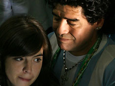 Argentine soccer legend Diego Maradona and his daughter Giannina watch the Group C World Cup 2006 soccer match between the Netherlands and Argentina in Frankfurt June 21, 2006.