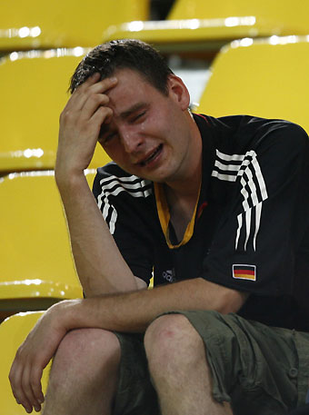 A Germany fan reacts to their team's loss to Italy after their World Cup 2006 semi-final soccer match in Dortmund July 4, 2006.