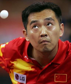 Kong Linghui of China returns a shot in the men's singles round three match against Zoltan Fejer-Konnerth of Germany at the 48th World Table Tennis Championships in Shanghai in this May 3, 2005 file photo. China's sport officials are wondering how to punish Olympic table tennis gold medallist Kong who was held by police for drink-driving after crashing his Porsche into a taxi, Chinese media reported on July 24, 2006.