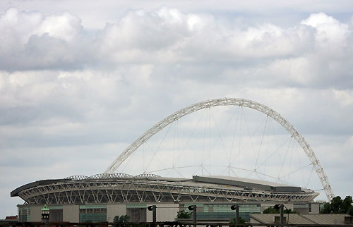 A view of the new Wembley Stadium in north London August 1, 2006. England's Football Association believe the 2007 FA Cup final can still be played at Wembley, despite the new stadium's builders saying on Tuesday it would probably not be ready in time.