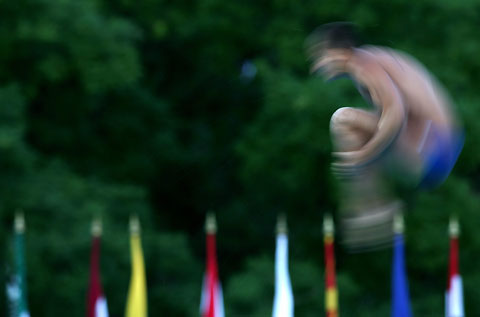 Gold medallist Gleb Galperin of Russia competes in the final of the men's 10m Platform diving competition 