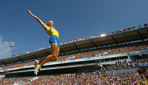 Sweden's Carolina Kluft competes in the long jump event of the women's heptathlon at the European athletics championships in Gothenburg August 8, 2006. 