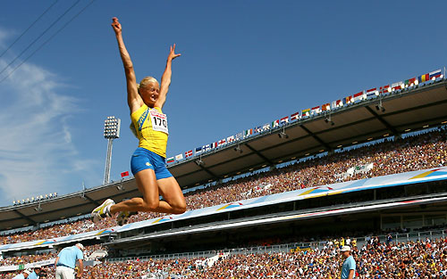 Sweden's Carolina Kluft competes in the long jump event of the women's heptathlon at the European athletics championships in Gothenburg August 8, 2006. 
