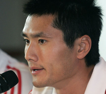 China's Shao Jiayi speaks during a pre-match news conference for the 2007 AFC Asian Cup Group C soccer tournament in Kuala Lumpur July 17, 2007. China will play Uzbekistan on July 18. 