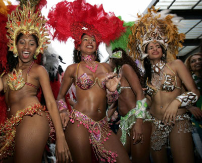 Brazilian samba dancers perform during festivites in Weggis