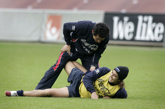 Chile's Valdivia stretches during training session