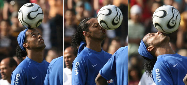 A combination of pictures shows Brazilian striker Ronaldinho 