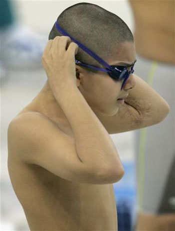 10-year-old swimming boy in Doha