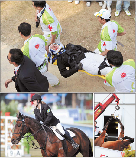 Kazakh rider hospitalized in pentathlon spill