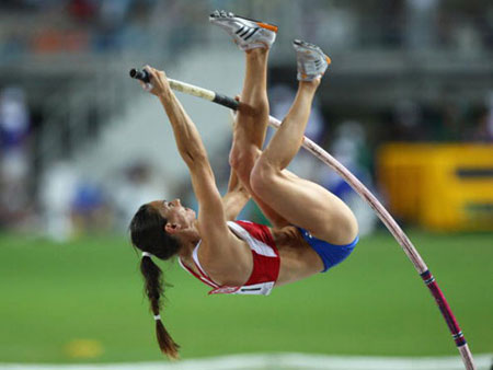 Women's world record holder (5.05m): Yelena Isinbayeva
