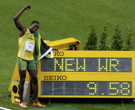Bolt shatters world record with 9.58