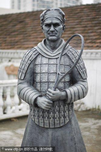 Warrior Federer stands on Shanghai boulevard