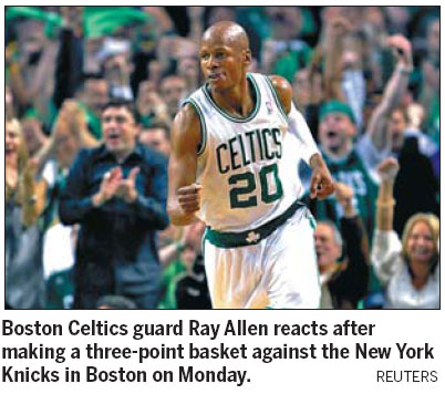 Celtics beat Knicks 87-85 on Allen's 3-pointer