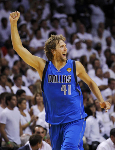 Dirk Nowitzki with the 2011 NBA Championship & MVP Trophies Game 6 of the 2011  NBA Finals Sports Photo 