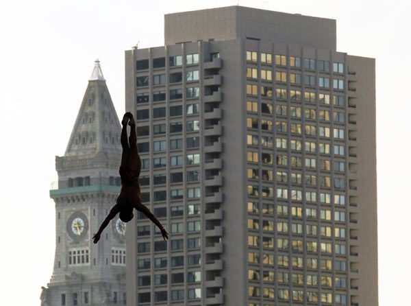 Cliff diving at the Boston stop