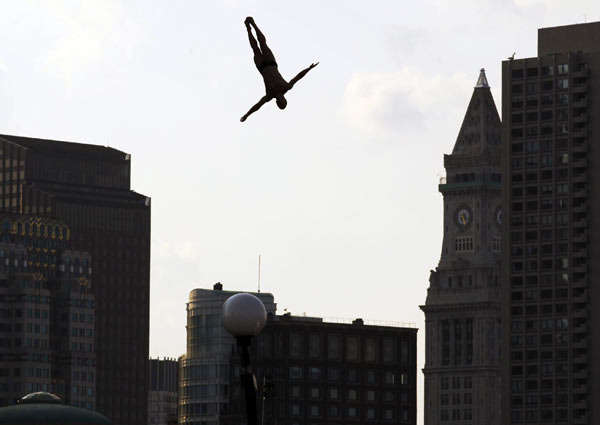 Cliff diving at the Boston stop