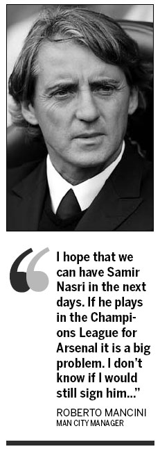 Mancini warns Arsenal over impending Nasri deal