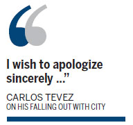 Manchester City striker Carlos Tevez looks set to return from his self-imposed exile after apologizing to the club for his conduct in recent months. Tevez says sorry for standoff
