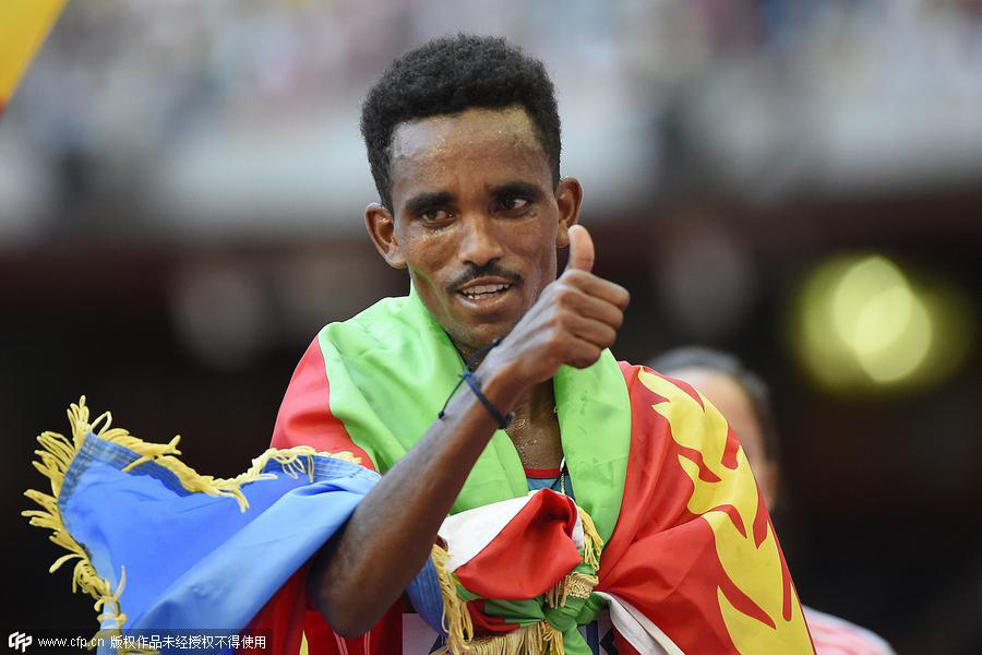 Ghirmay Ghebreslassie wins men's marathon in Beijing Athletics Worlds