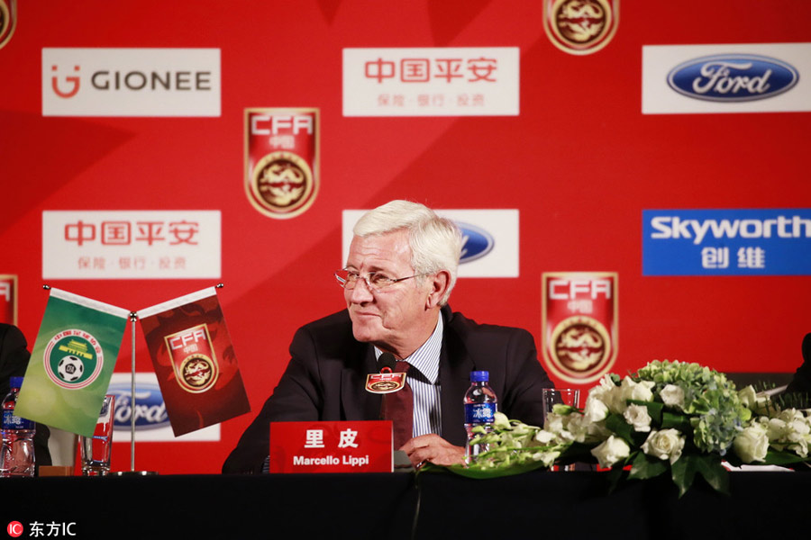 Marcello Lippi attends the CFA Team China press conference in Beijing