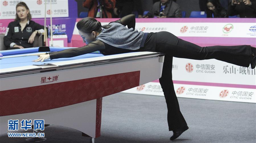 Pan Xiaoting competes in nine ball game in SW China